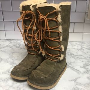 UGG Australia Whitley Lace Up Sherpa Lined Moccasins- Sage Green